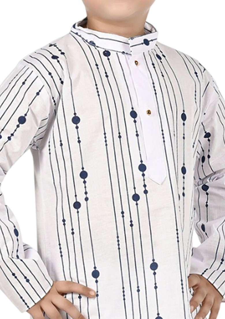Blue Printed Blended Kurta Set For Boys - Indya