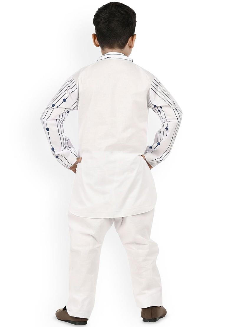 Blue Printed Blended Kurta Set For Boys - Indya