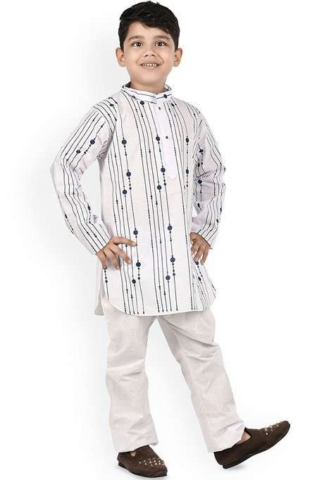 Blue Printed Blended Kurta Set For Boys