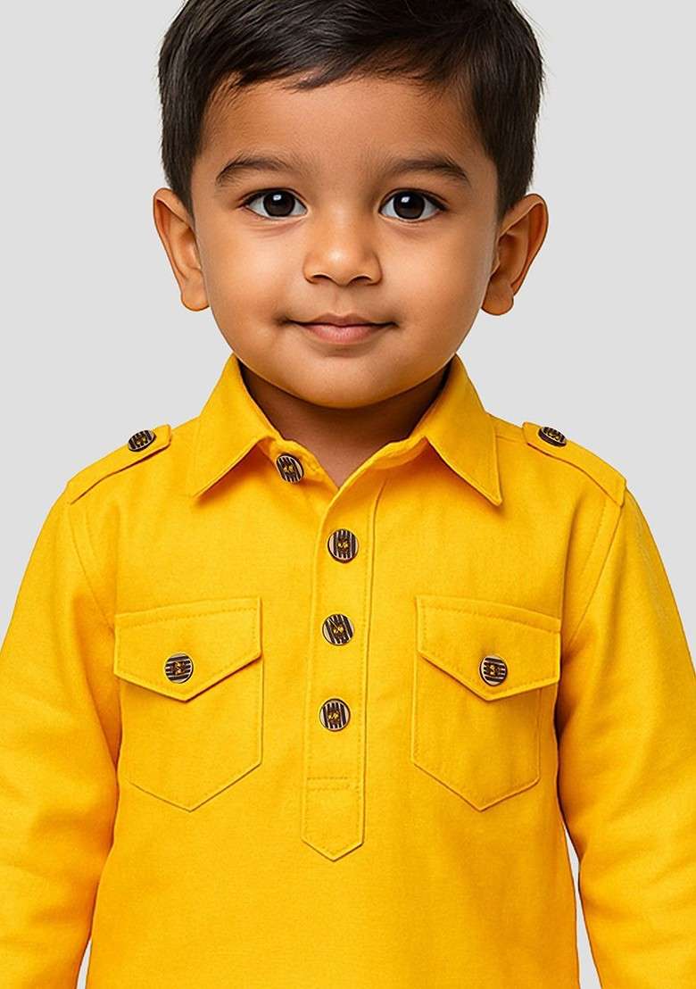 Mustard Embroidered Blended Kurta Set For Boys - Indya