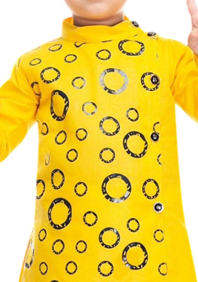 Yellow Printed Blended Kurta Set For Boys - Indya