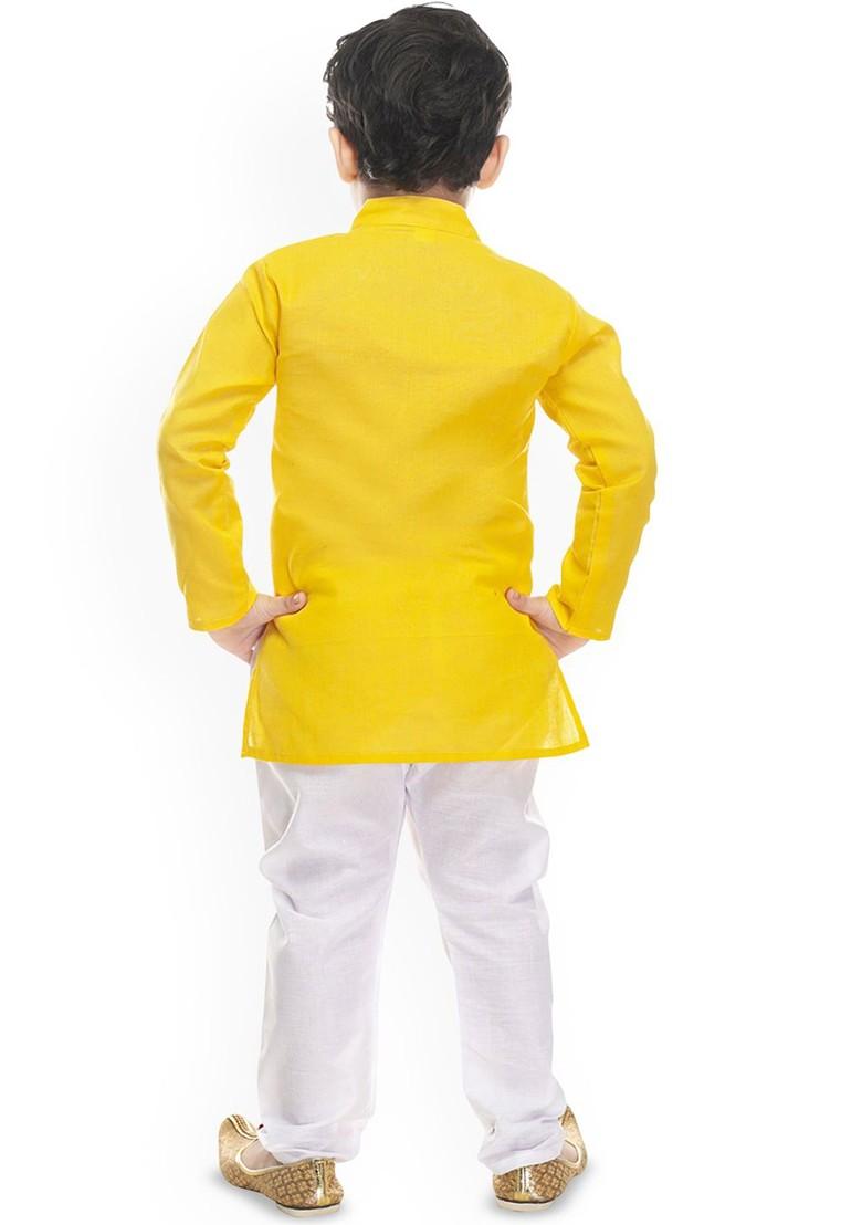 Yellow Printed Blended Kurta Set For Boys - Indya