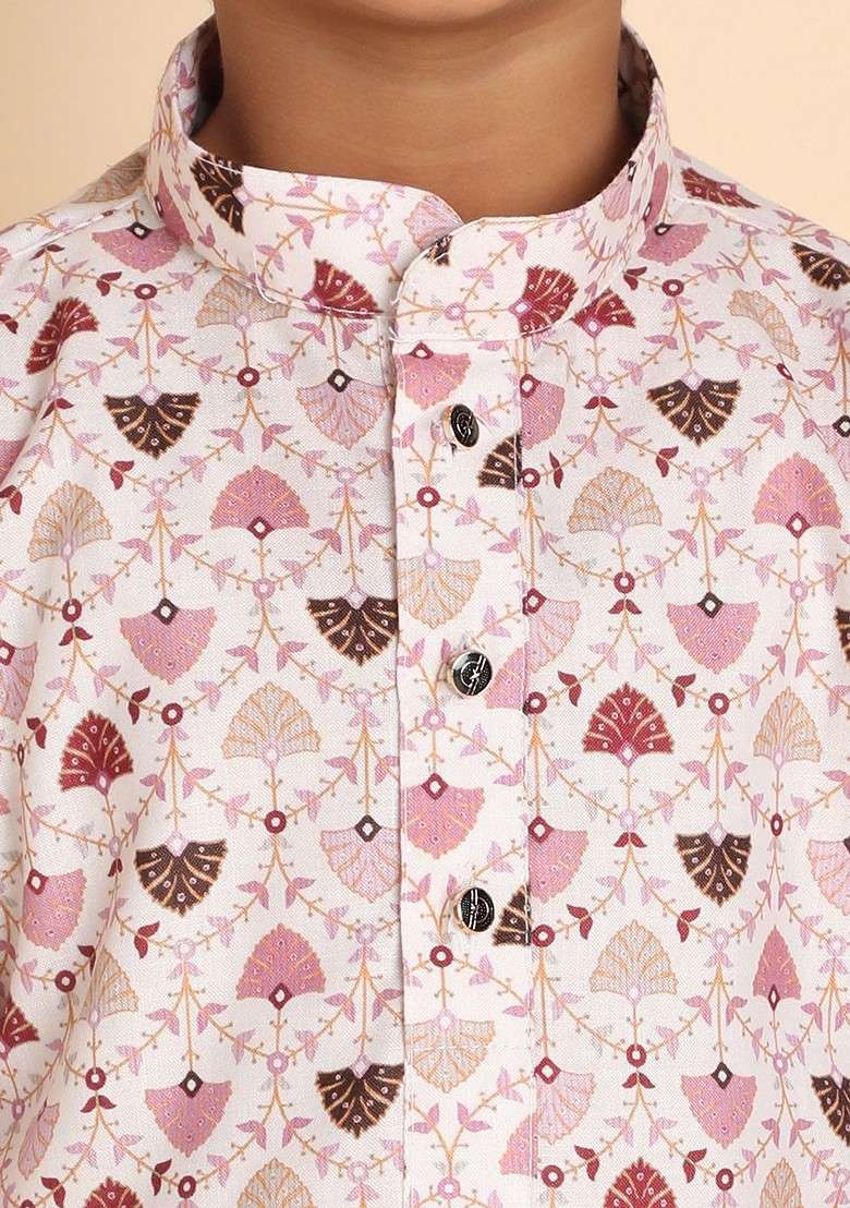 Lavender Printed Cotton Kurta Set For Boys - Indya