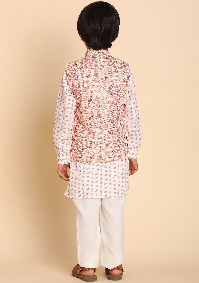 Maroon Printed Cotton Kurta Set For Boys - Indya