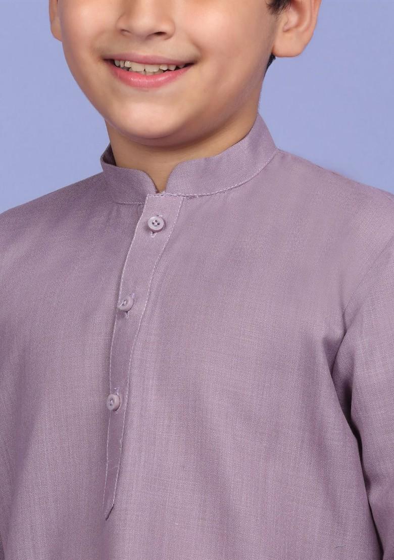 Purple Embroidered Blended Kurta Set For Boys - Indya
