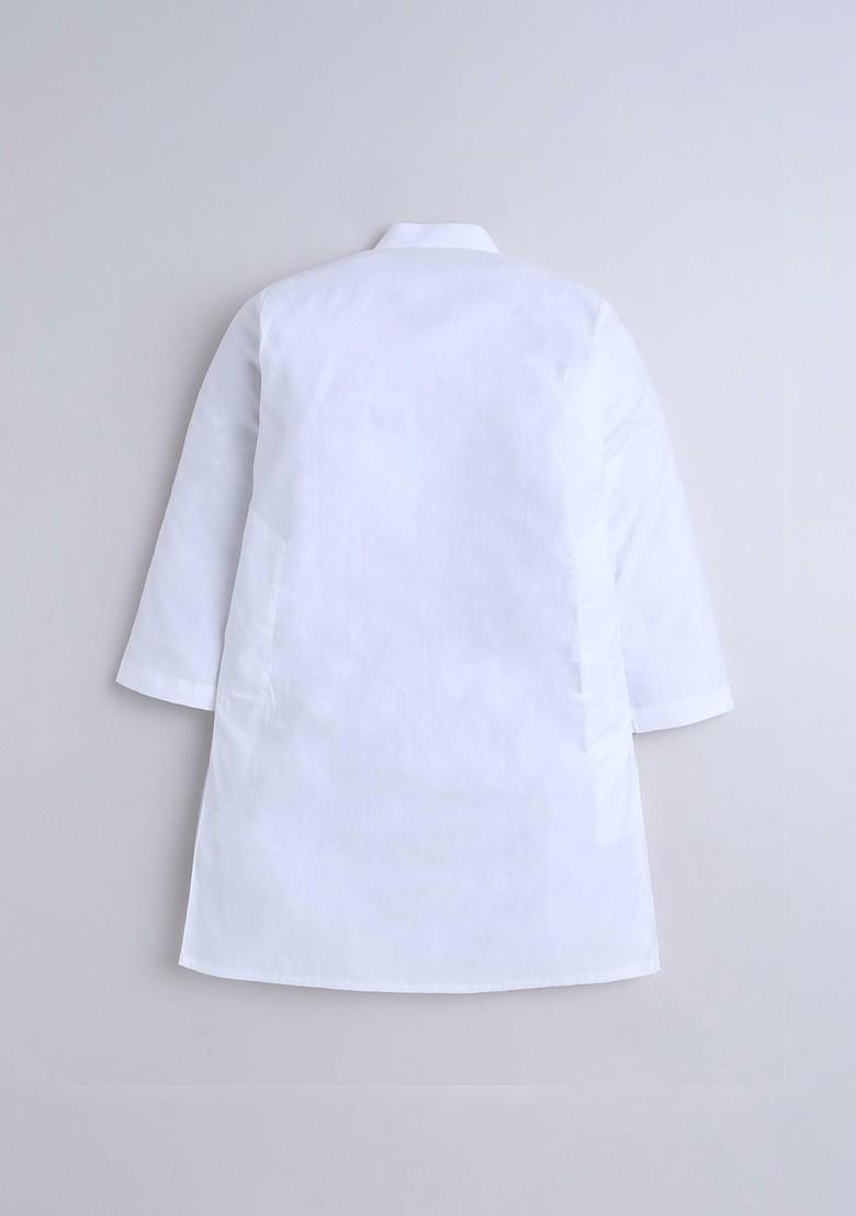 White Embroidered Blended Kurta Set For Boys - Indya