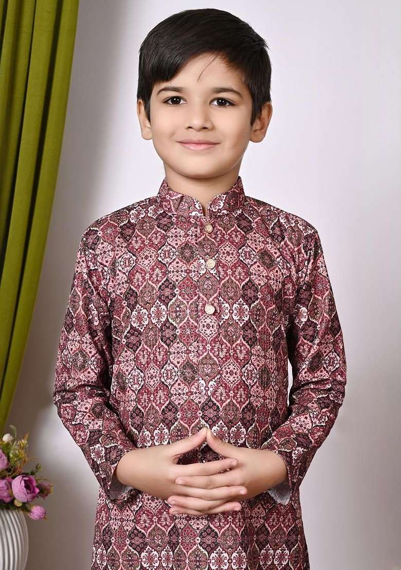 Multi Embroidered Blended Kurta Set For Boys - Indya