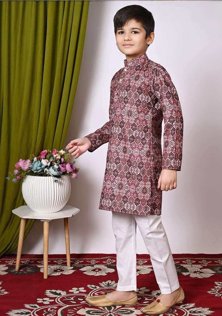 Multi Embroidered Blended Kurta Set For Boys - Indya