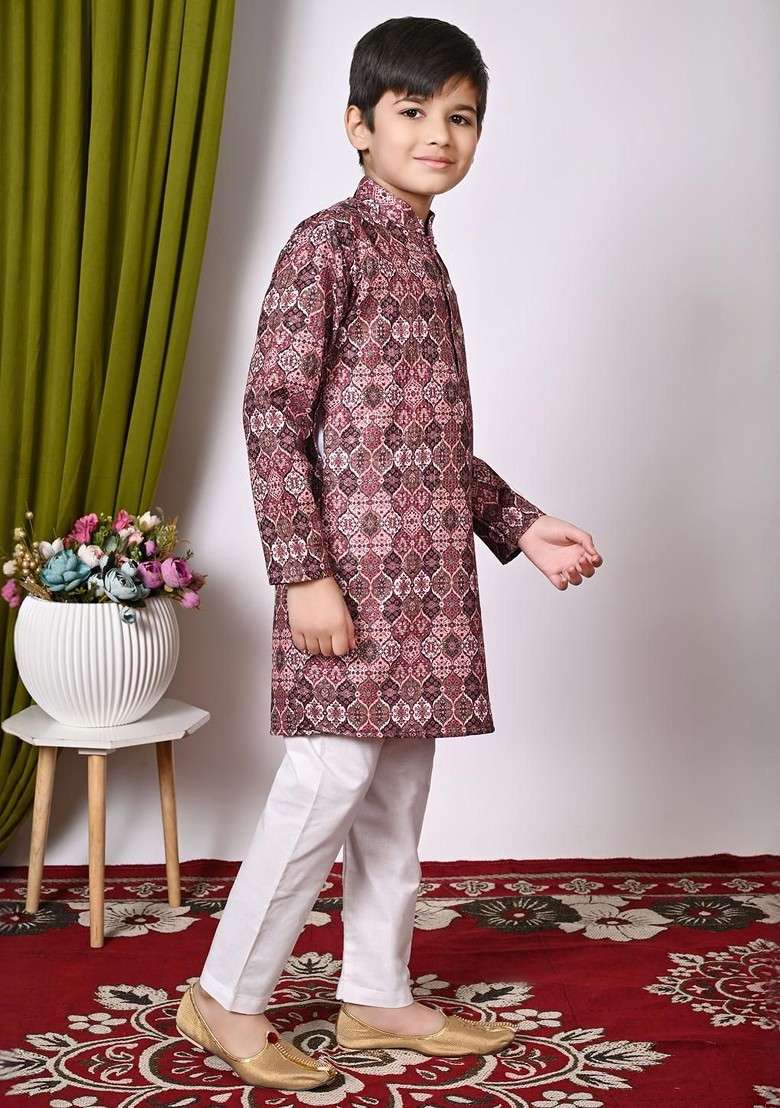 Multi Embroidered Blended Kurta Set For Boys - Indya