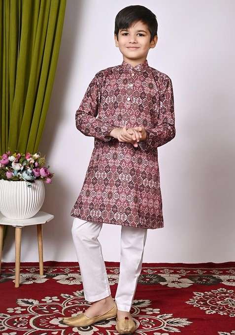 Multi Embroidered Blended Kurta Set For Boys