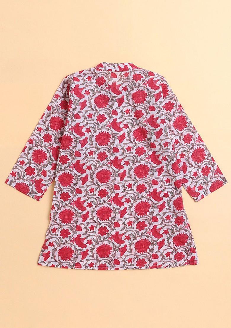 White Printed Cotton Kurta Set For Boys - Indya