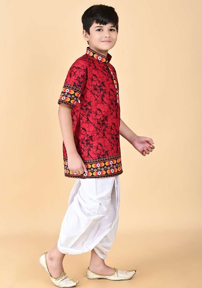 Pink Embroidered Cotton Kurta Set For Boys - Indya