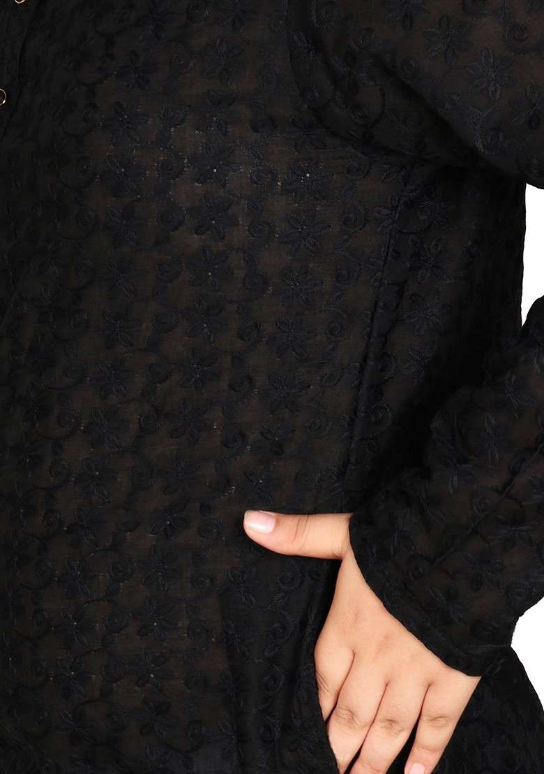 Black Embroidered Blended Kurta Set For Boys - Indya