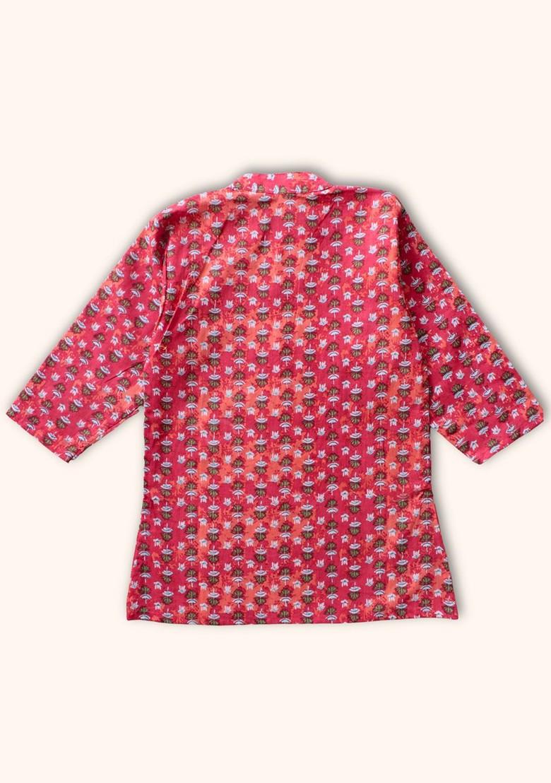 Pink Printed Cotton Kurta Set For Boys - Indya