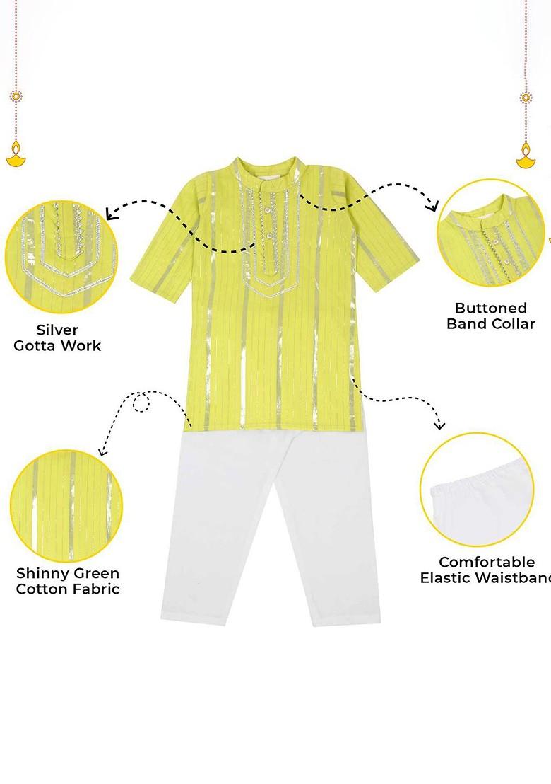 Green Gotta Patti Work Blended Kurta Set For Boys - Indya