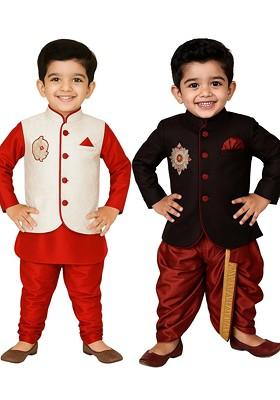 Multi Solid Cotton Kurta Set For Boys