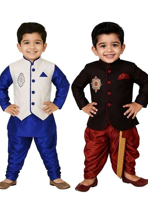 Multi Solid Cotton Kurta Set For Boys