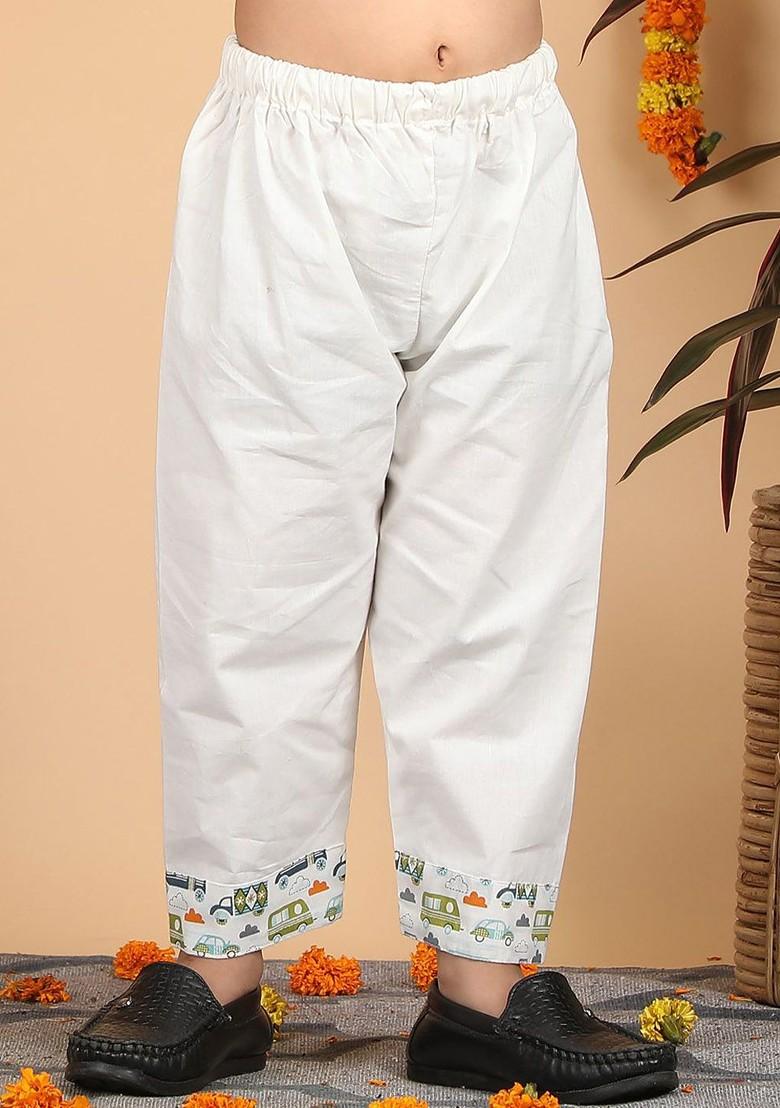 White Printed Cotton Kurta Set For Boys - Indya