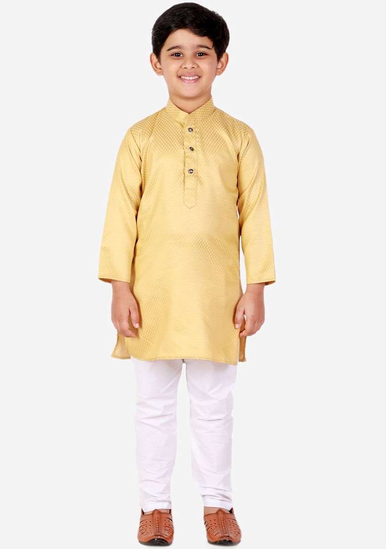 Cream Embroidered Blended Kurta Set For Boys - Indya