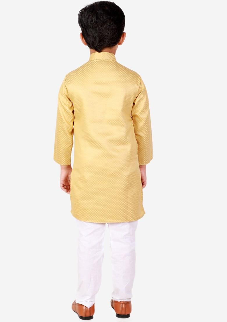 Cream Embroidered Blended Kurta Set For Boys - Indya