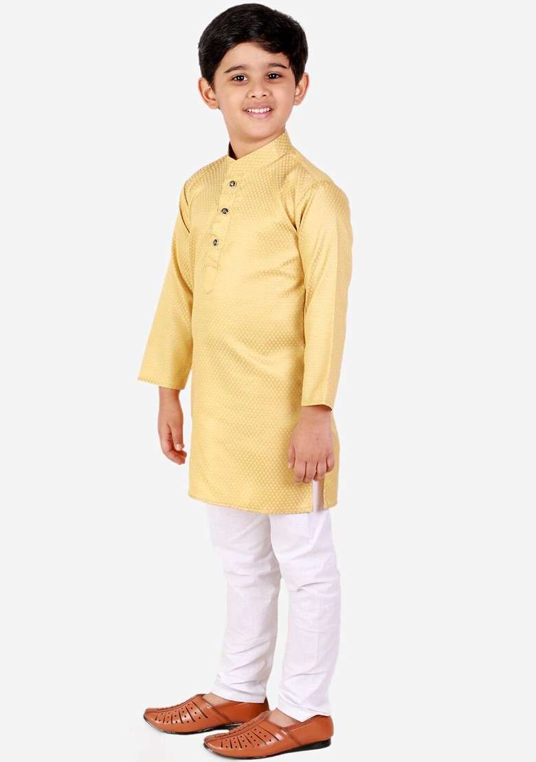 Cream Embroidered Blended Kurta Set For Boys - Indya