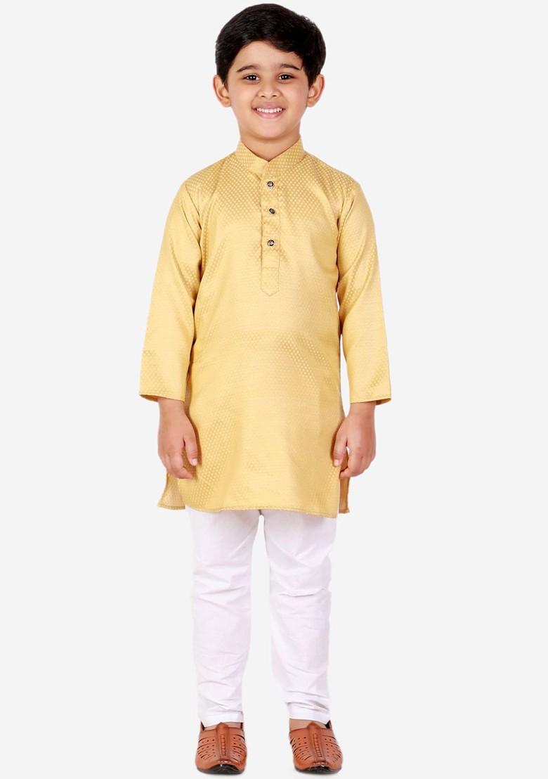 Cream Embroidered Blended Kurta Set For Boys - Indya