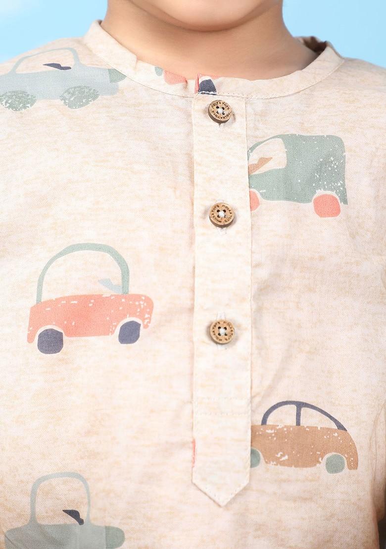 Brown Printed Cotton Kurta Set For Boys - Indya