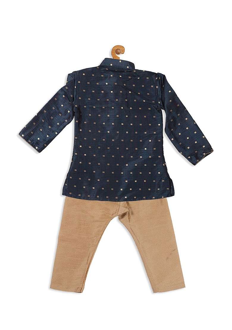 Blue Embroidered Blended Kurta Set For Boys - Indya