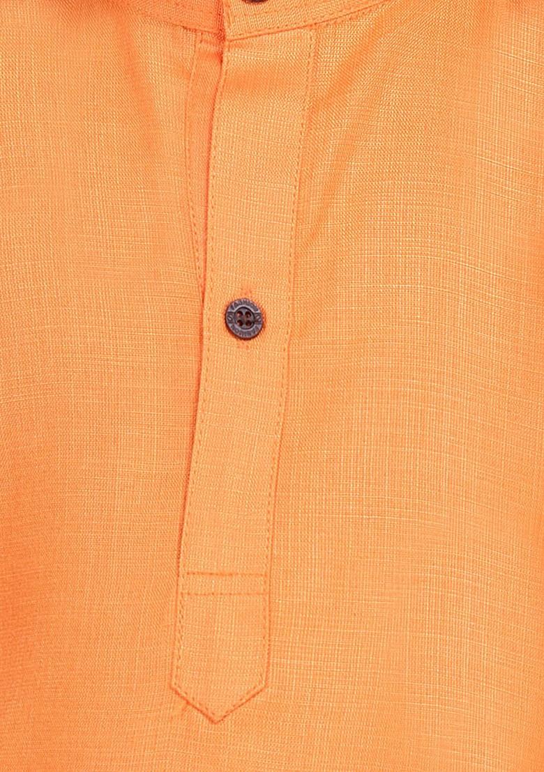 Orange Solid Blended Kurta Set For Boys - Indya