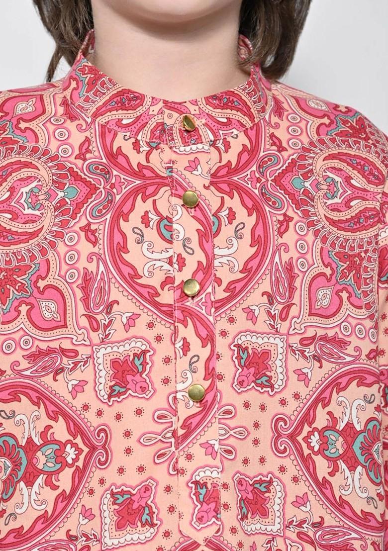 Peach Printed Cotton Kurta Set For Boys - Indya