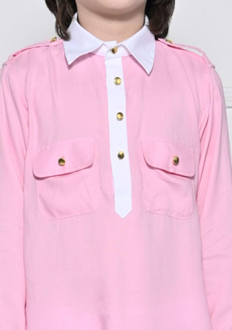 Pink Embroidered Blended Kurta Set For Boys - Indya