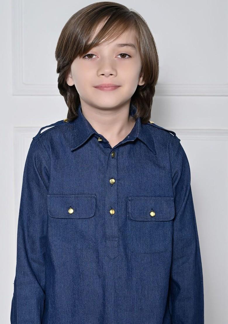 Blue Embroidered Cotton Kurta Set For Boys - Indya