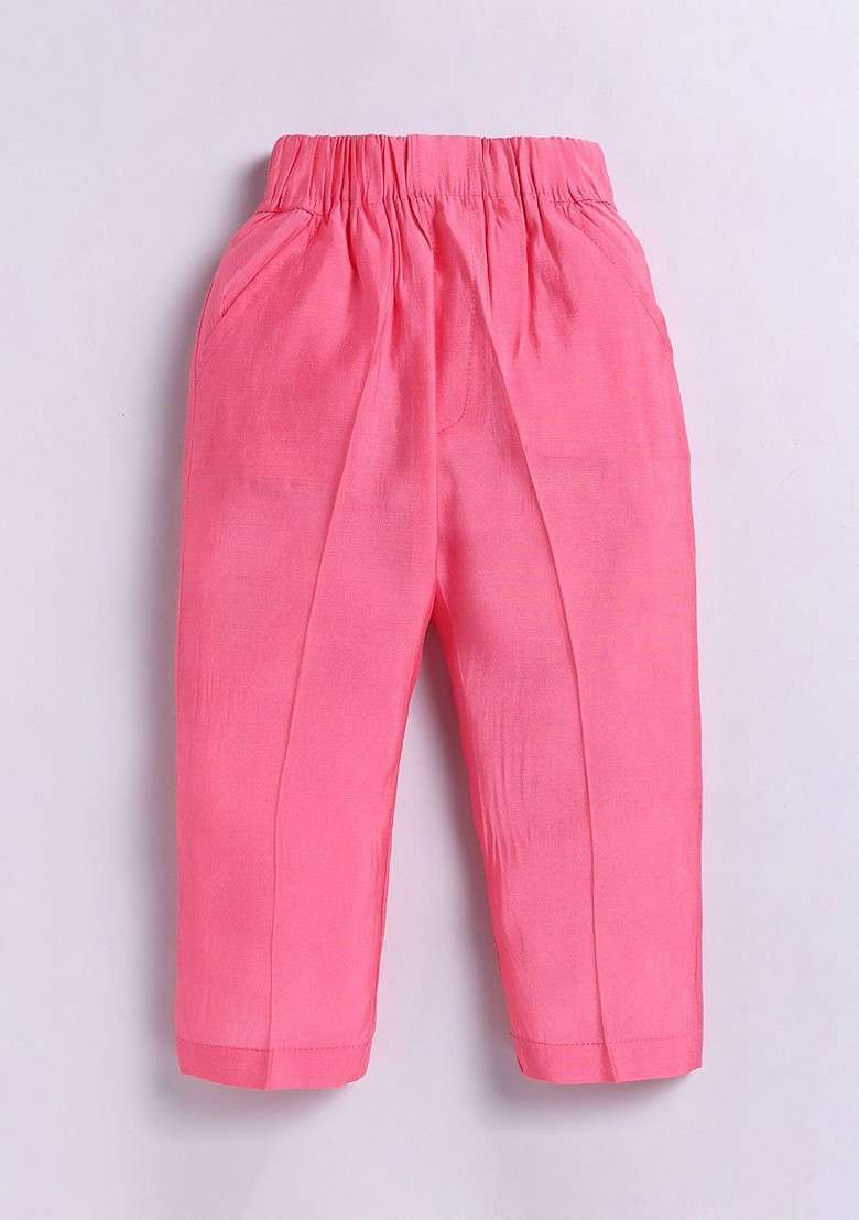 Pink Solid Blended Nehru Jacket Set For Boys - Indya