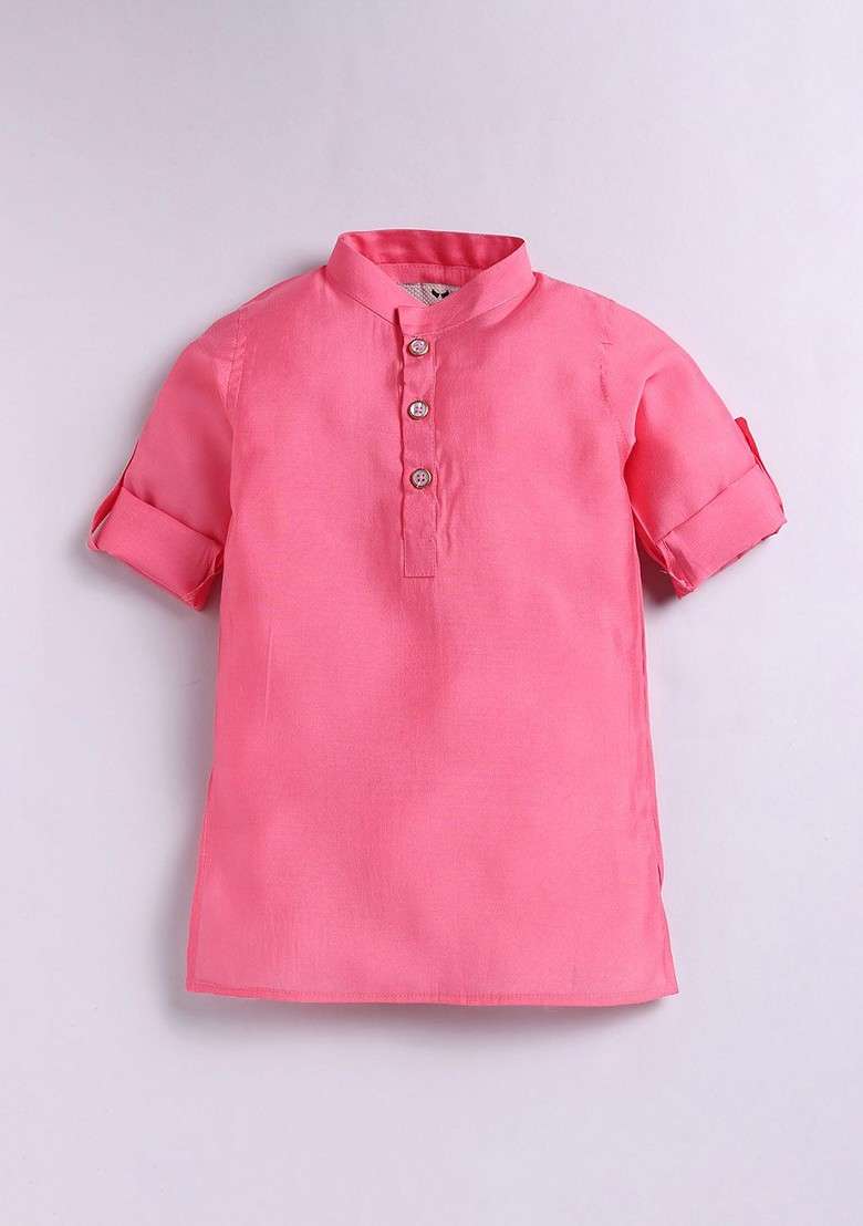 Pink Solid Blended Nehru Jacket Set For Boys - Indya