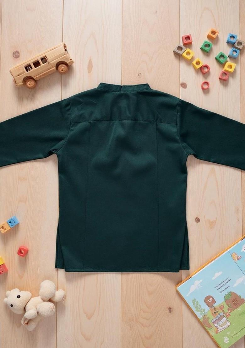 Green Printed Cotton Kurta Set For Boys - Indya