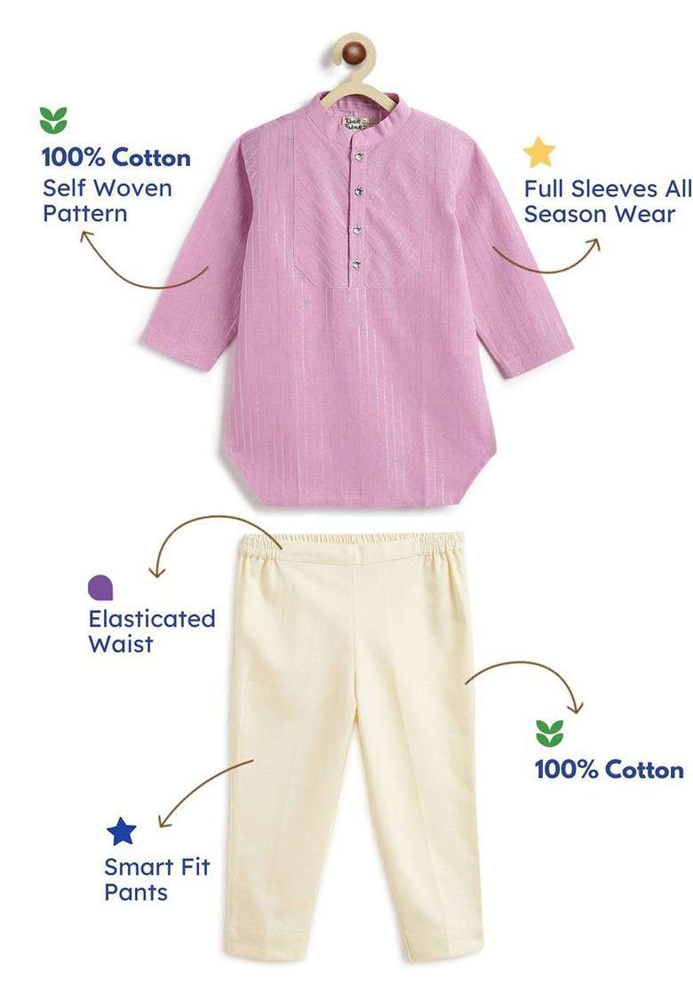 Purple Embroidered Blended Kurta Set For Boys - Indya