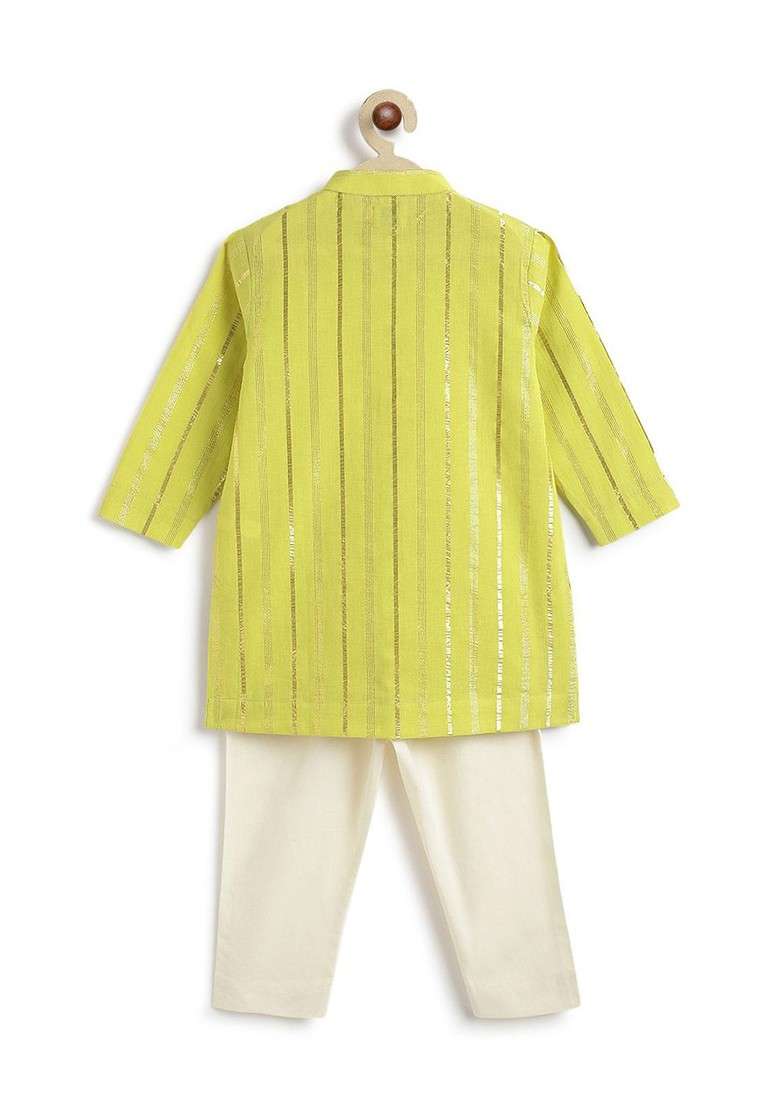 Green Embroidered Blended Kurta Set For Boys - Indya