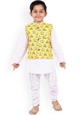 Yellow Solid Blended Kurta Set For Boys