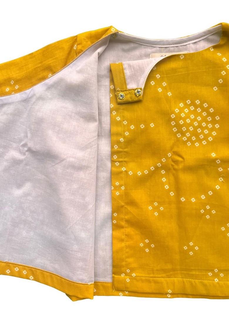 Yellow Printed Cotton Kurta Dhoti Set For Boys - Indya