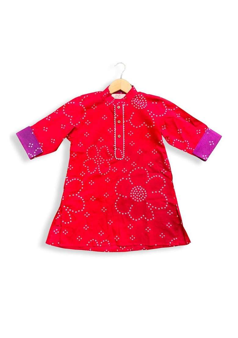 Red Embroidered Cotton Kurta Set For Boys - Indya