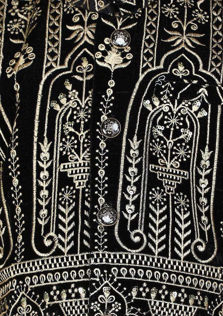 Black Embroidered Cotton Kurta Set For Boys - Indya