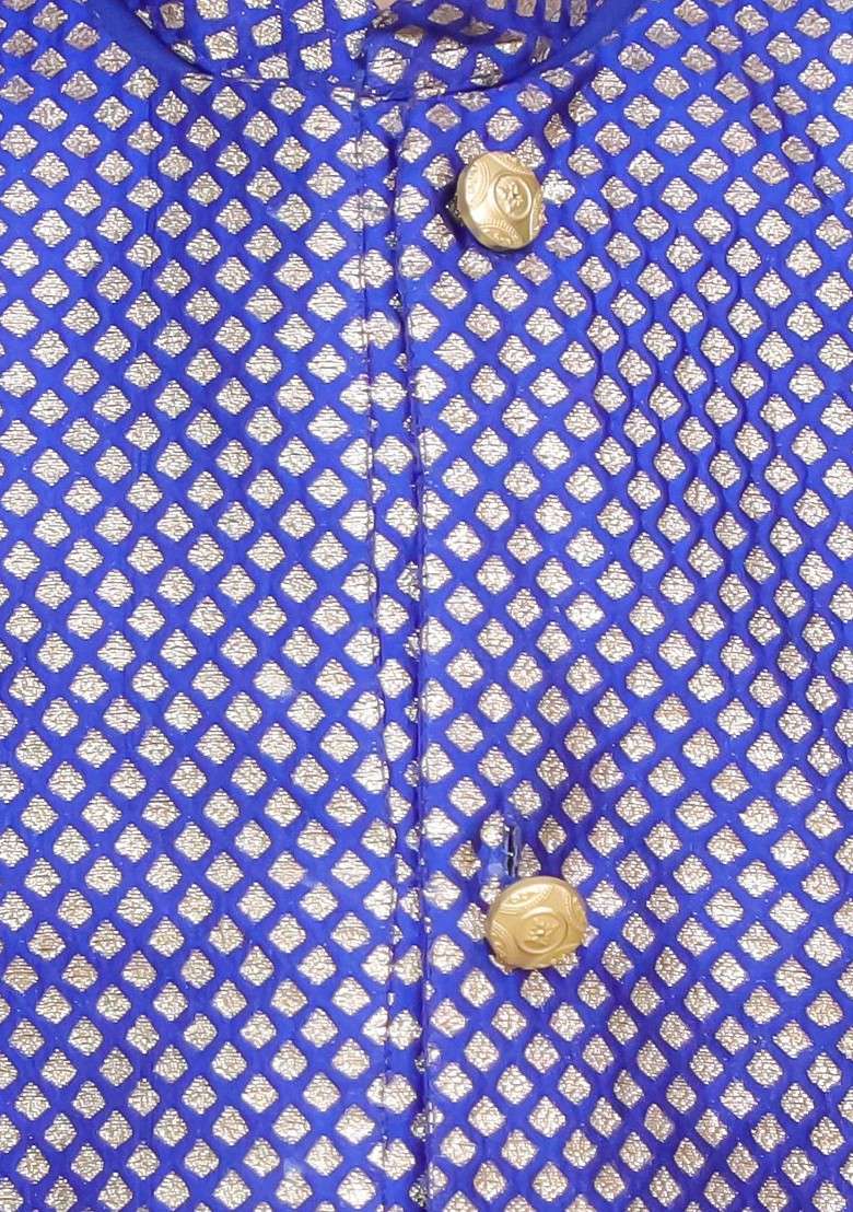 Blue Printed Blended Kurta Set For Boys - Indya