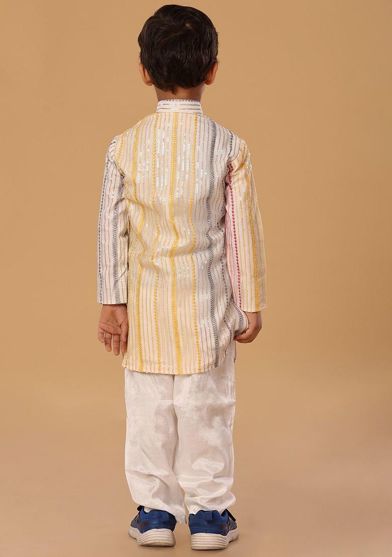 Peach Embroidered Blended Kurta Set For Boys - Indya