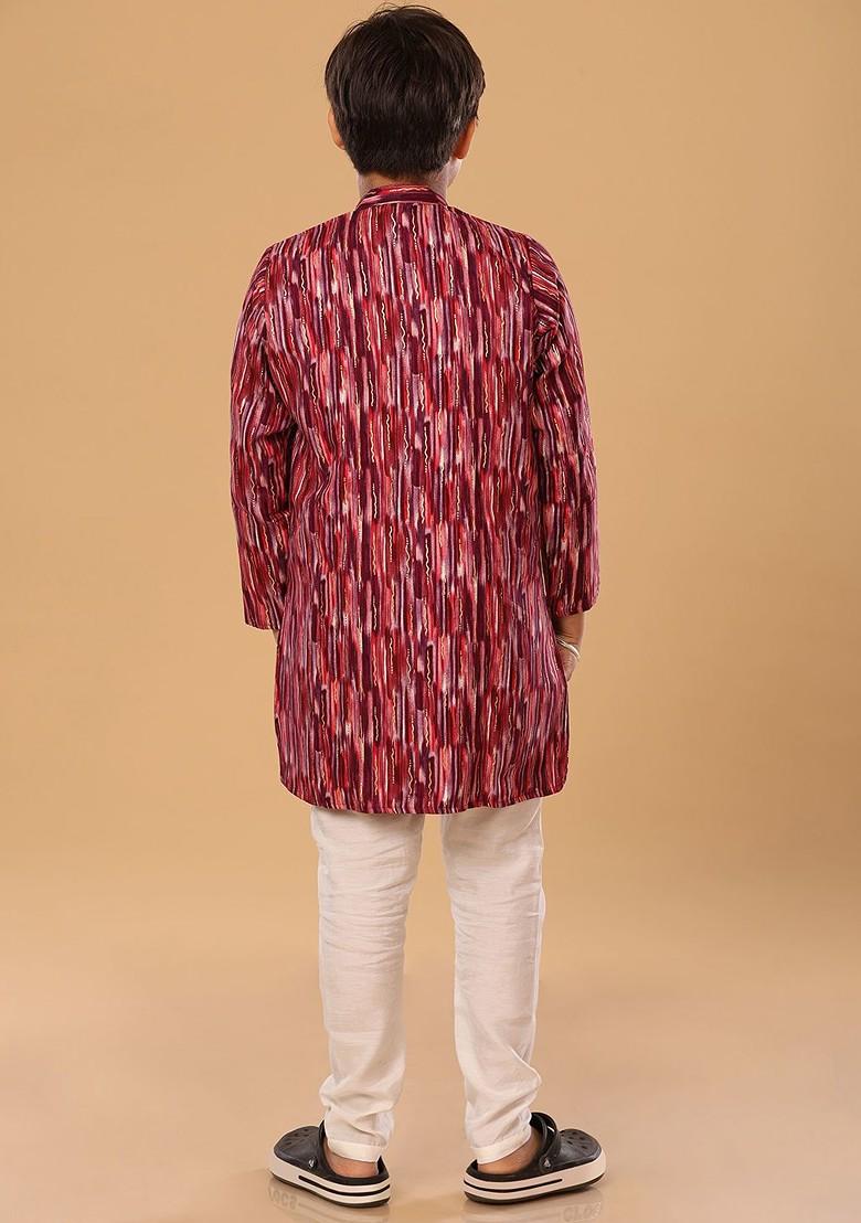Purple Embroidered Blended Kurta Set For Boys - Indya