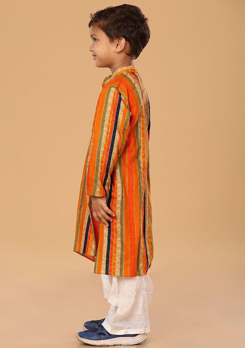 Yellow Embroidered Blended Kurta Set For Boys - Indya