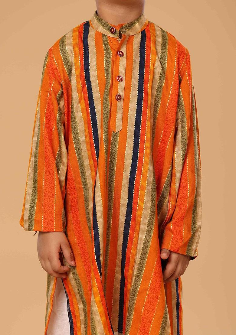 Yellow Embroidered Blended Kurta Set For Boys - Indya