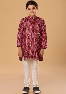 Purple Embroidered Blended Kurta Set For Boys