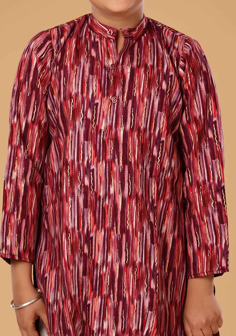 Purple Embroidered Blended Kurta Set For Boys - Indya