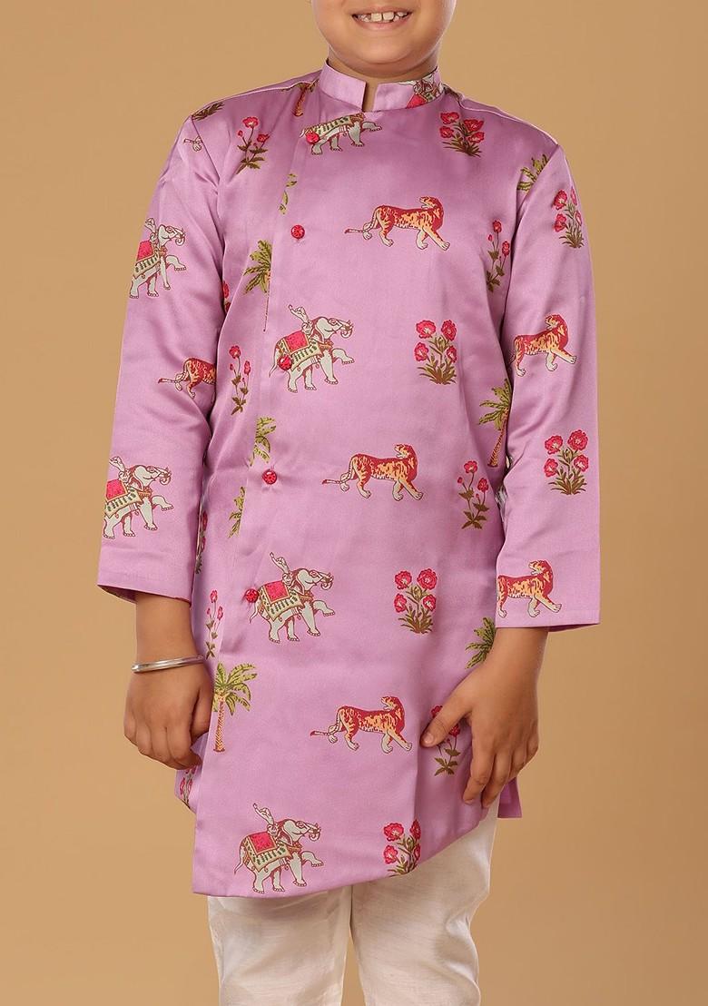 Pink Embroidered Blended Kurta Set For Boys - Indya