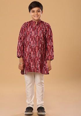 Purple Embroidered Blended Kurta Set For Boys